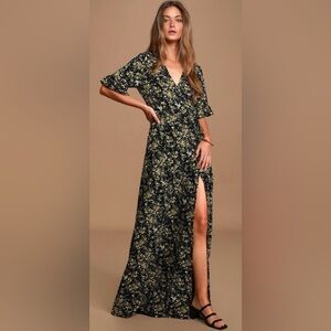 Lulus September Sunset Floral Wrap Maxi Dress Size XS Boho Cottage Core